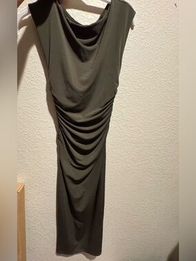 Olive Green Draped Bodycon Maxi Dress